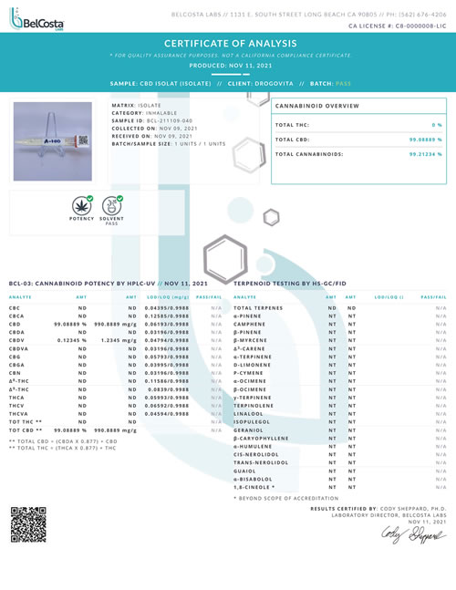 成分分析証明書